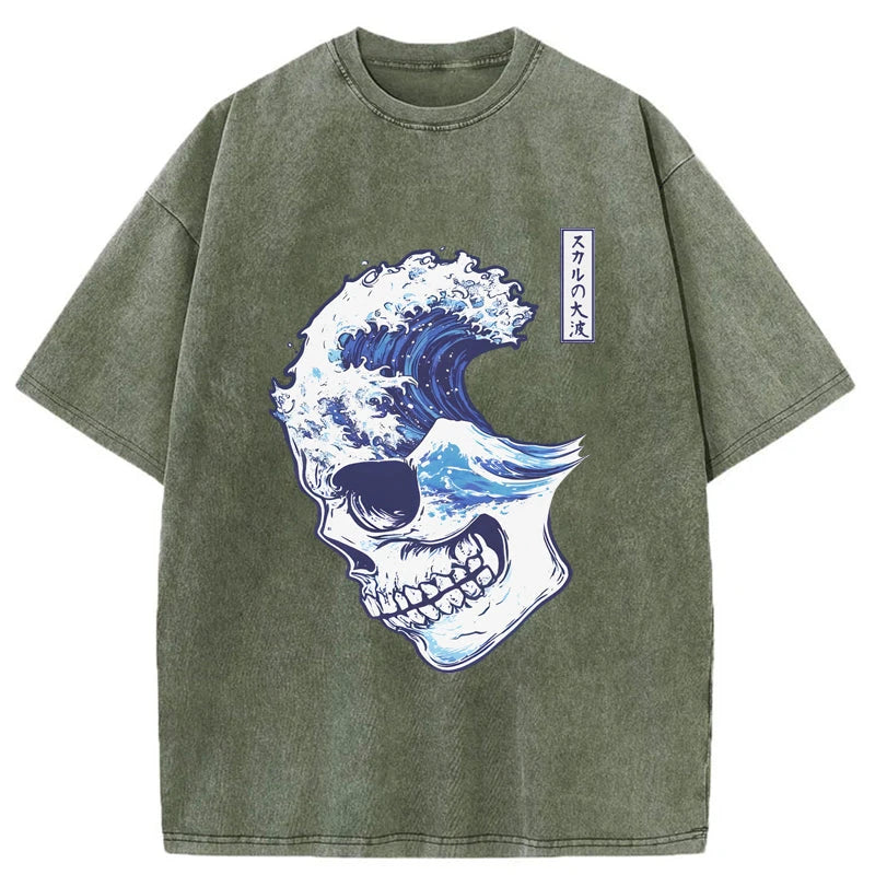 Tokyo-Tiger Skull Wave Washed T-Shirt