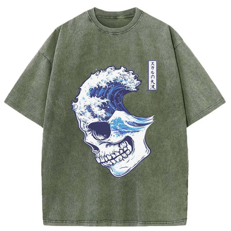 Tokyo-Tiger Skull Wave Washed T-Shirt
