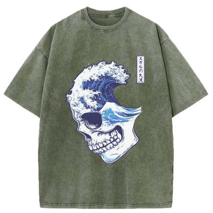 Tokyo-Tiger Skull Wave Washed T-Shirt