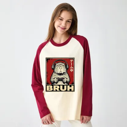 Tokyo-Tiger Funny Capybara Playing Games Raglan Long Sleeve T-shirt