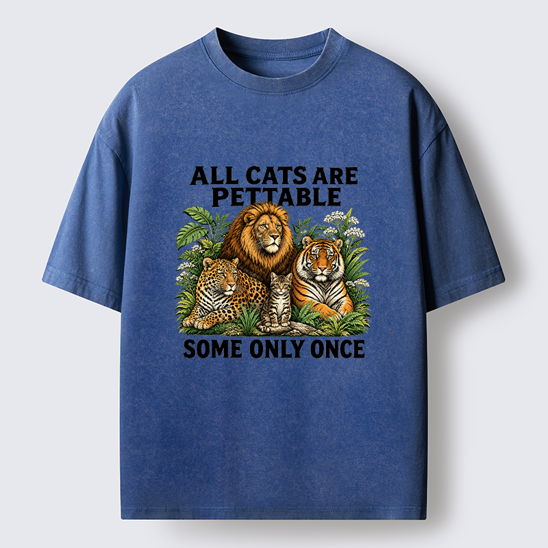 Tokyo-Tiger Funny Wild Cat Family Scene Washed T-Shirt