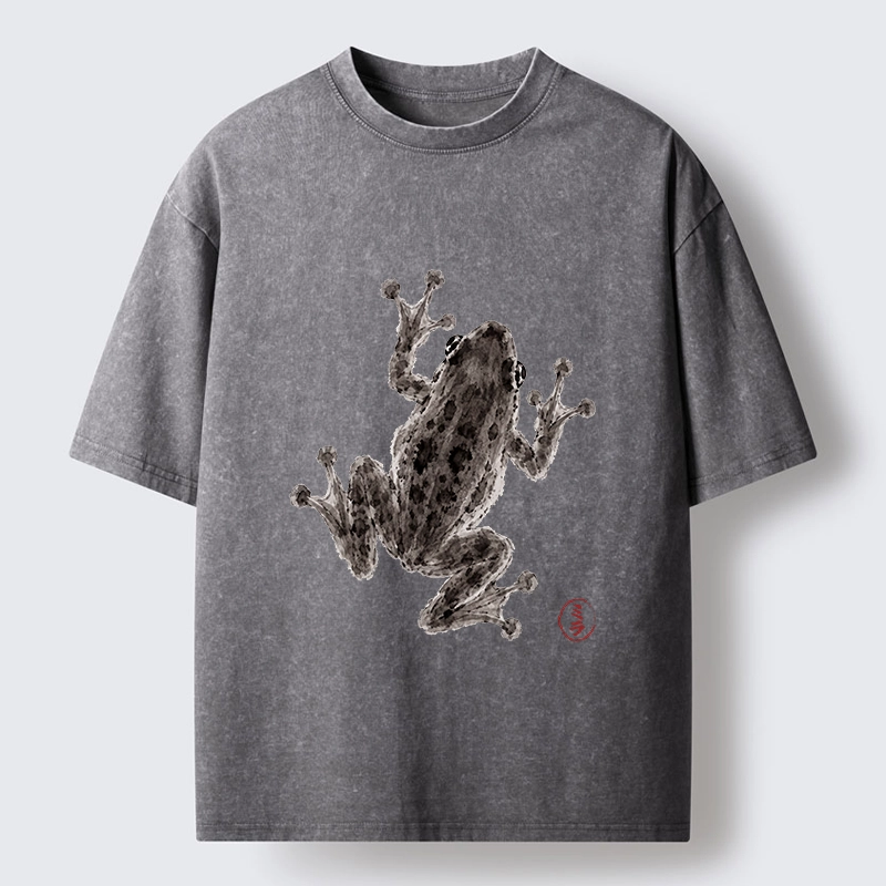 Tokyo‑Tiger Zen Frog Art Washed T‑Shirt