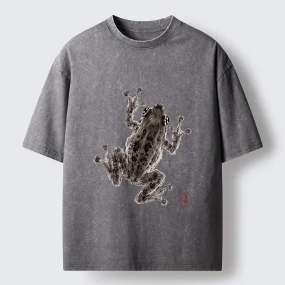 Tokyo‑Tiger Zen Frog Art Washed T‑Shirt