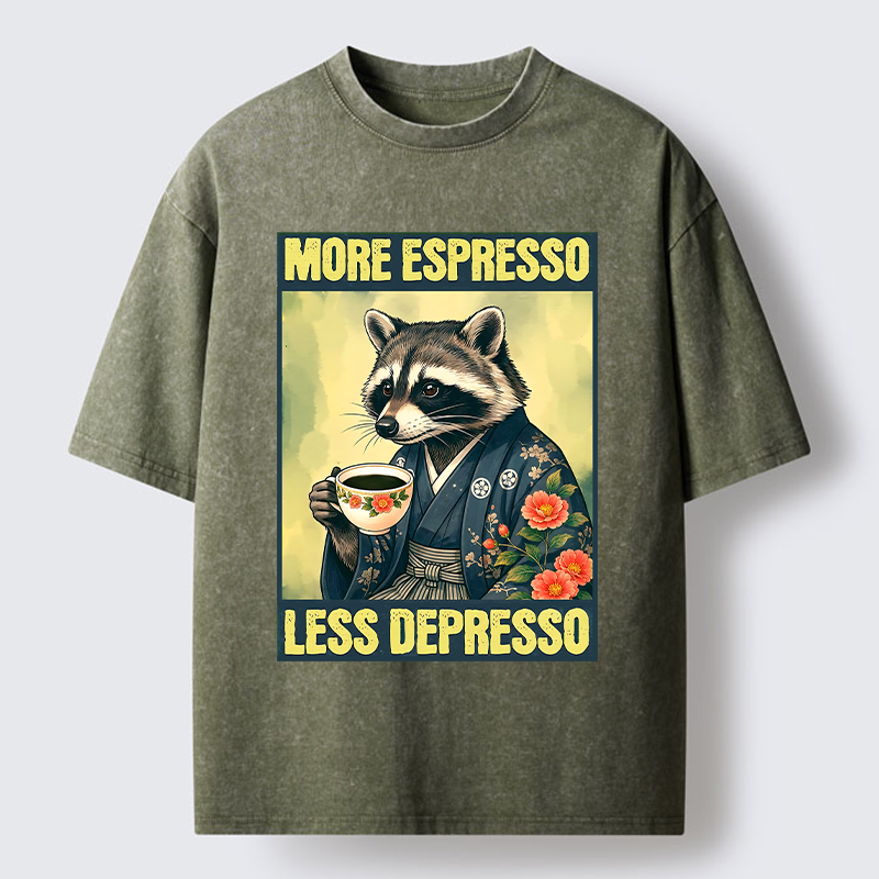 Tokyo‑Tiger Coffee Fix Energy Raccoon Washed T-Shirt