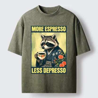 Tokyo‑Tiger Coffee Fix Energy Raccoon Washed T-Shirt