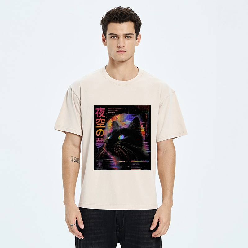 Tokyo-Tiger Night Sky Dreams Cat Washed T-Shirt