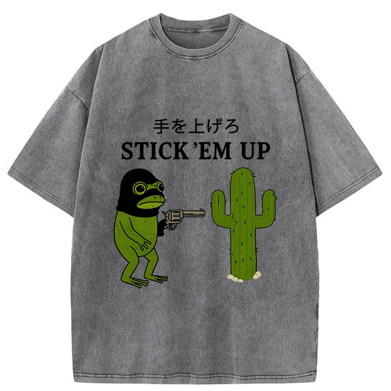 Tokyo-Tiger Stick Em Up Frog Funny Washed T-Shirt