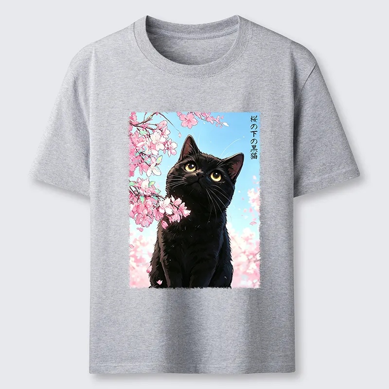 Tokyo-Tiger Japanese Sakura Black Cat Classic T-Shirt