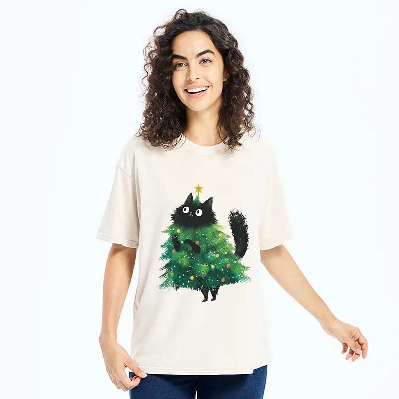 Tokyo-Tiger Christmas Tree Cat Washed T-Shirt