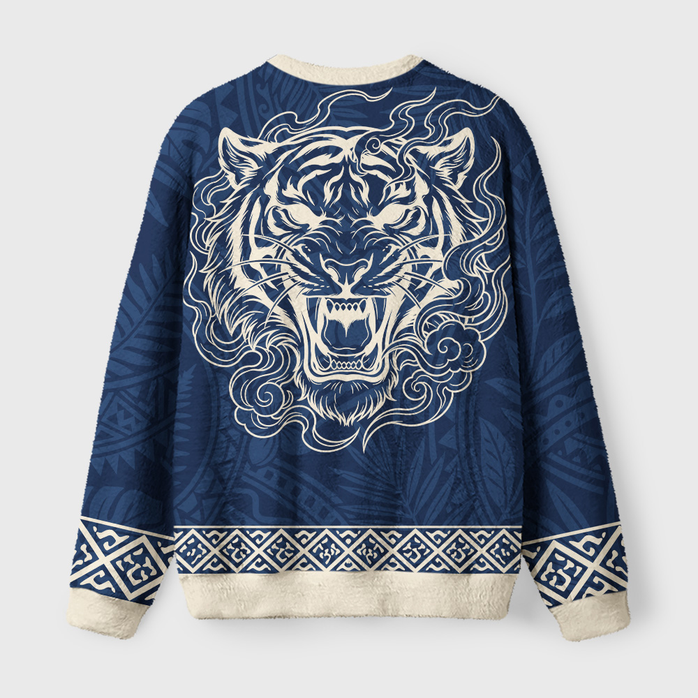 Tokyo-Tiger Vintage Japanese Tiger Traditional Fuzzy Christmas Ugly Sweatshirt