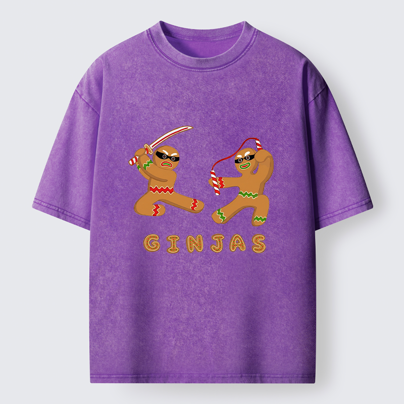 Tokyo-Tiger Funny Gingerbread Ninjas Washed T-Shirt
