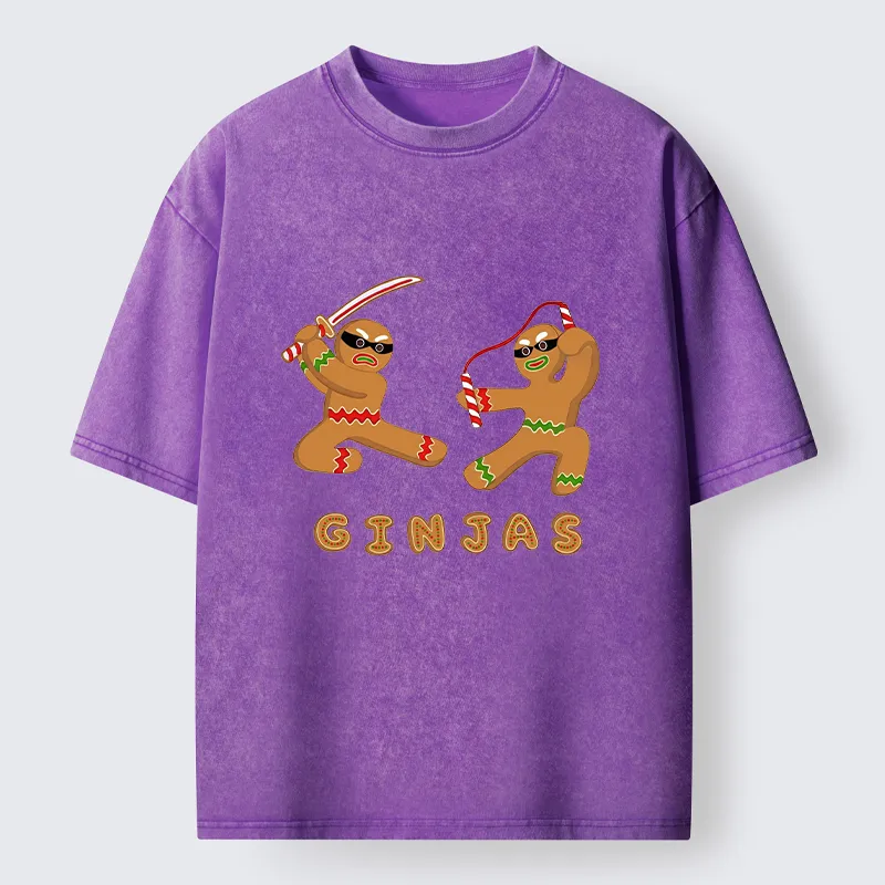 Tokyo-Tiger Funny Gingerbread Ninjas Washed T-Shirt