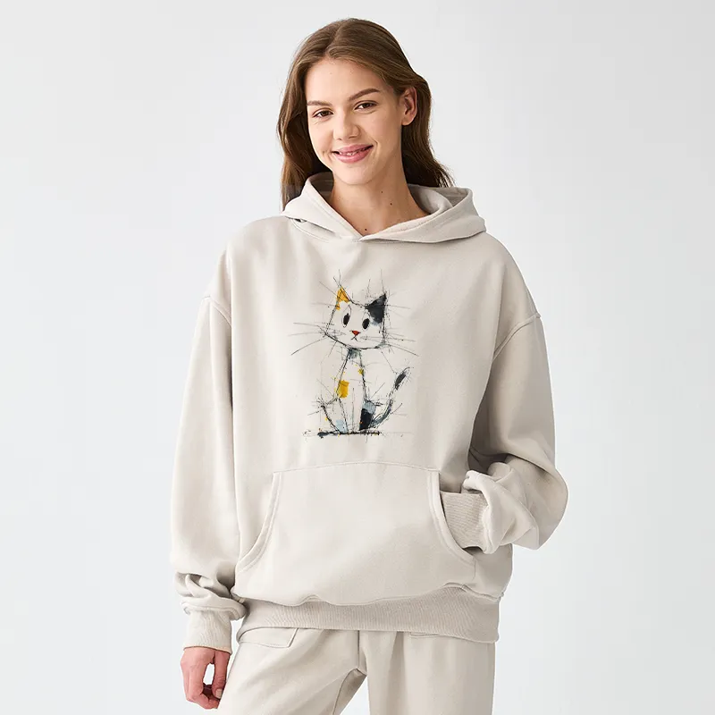 Tokyo-Tiger Minimal Splash Ink Cute Cat Adult Fleece Hoodie