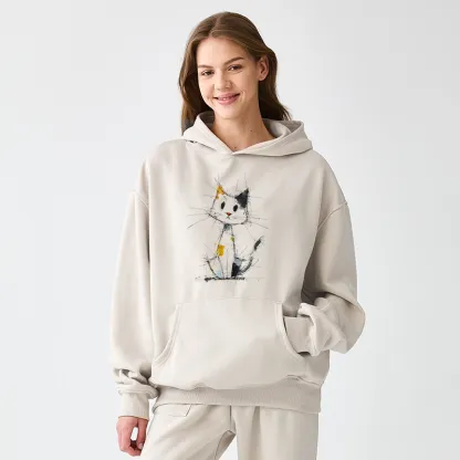 Tokyo-Tiger Minimal Splash Ink Cute Cat Adult Fleece Hoodie