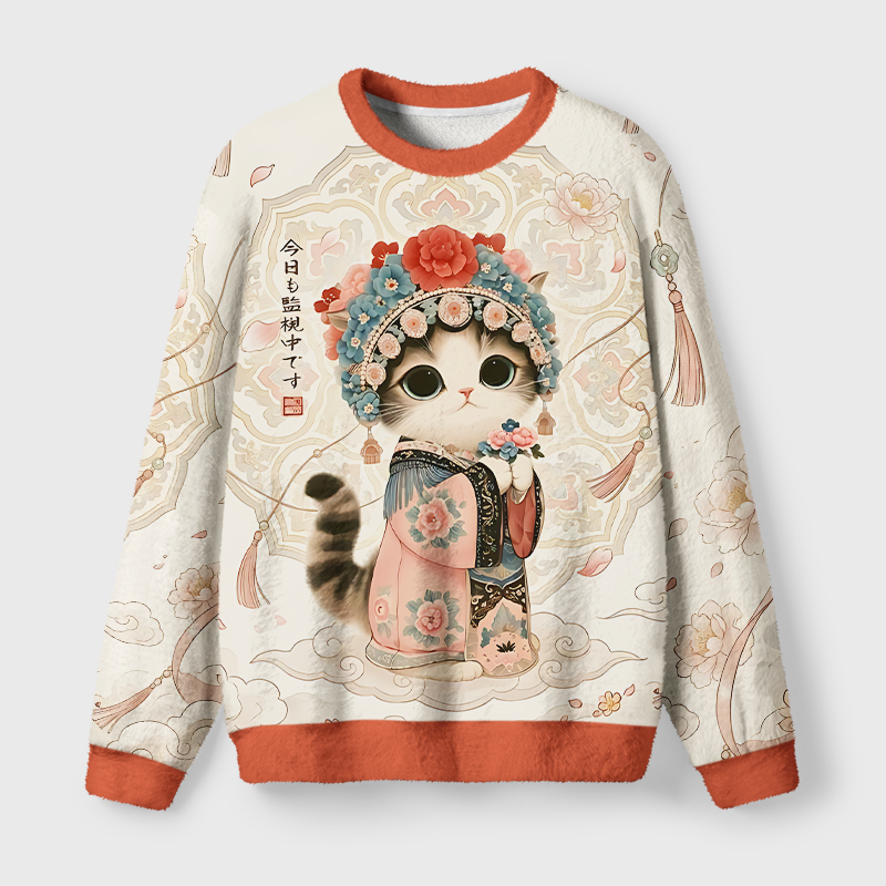 Tokyo-Tiger Beautiful Cat Staring At You Fuzzy Christmas Ugly Sweatshirt