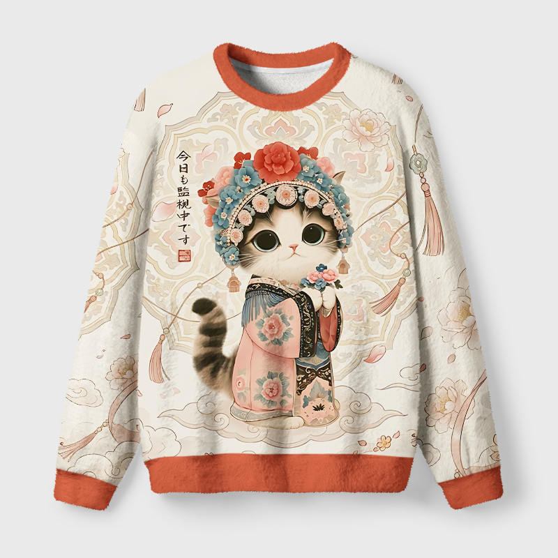 Tokyo-Tiger Beautiful Cat Staring At You Fuzzy Christmas Ugly Sweatshirt
