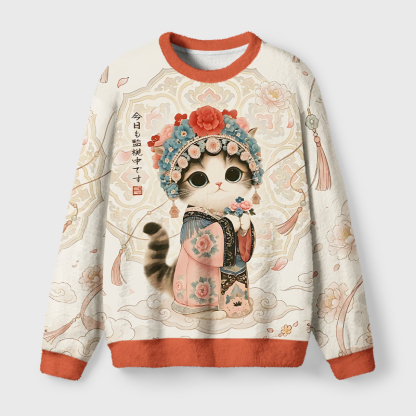 Tokyo-Tiger Beautiful Cat Staring At You Fuzzy Christmas Ugly Sweatshirt
