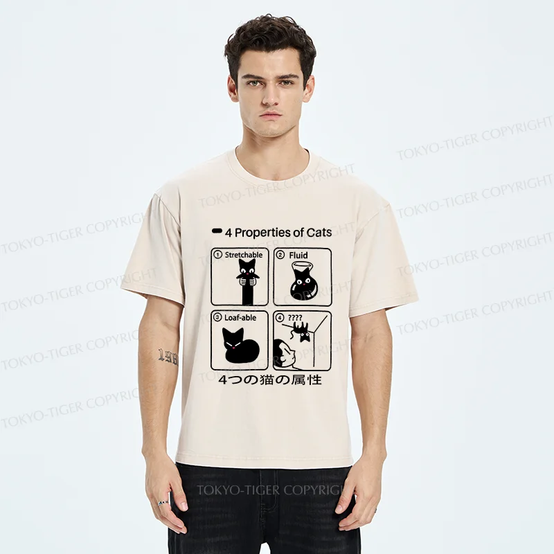 Tokyo-Tiger 4 Attributes Of Cats Washed T-Shirt