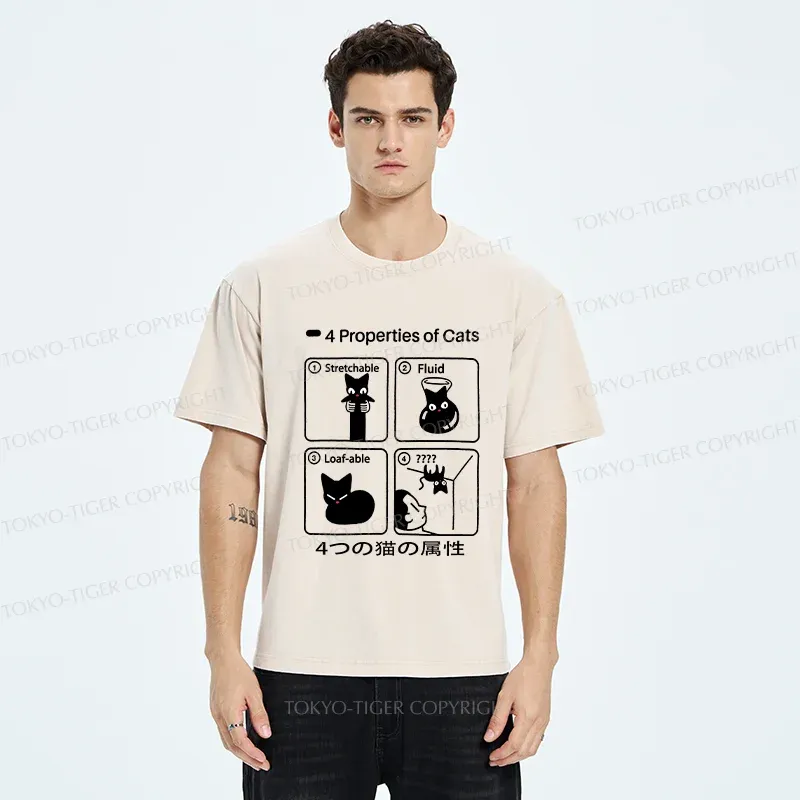 Tokyo-Tiger 4 Attributes Of Cats Washed T-Shirt