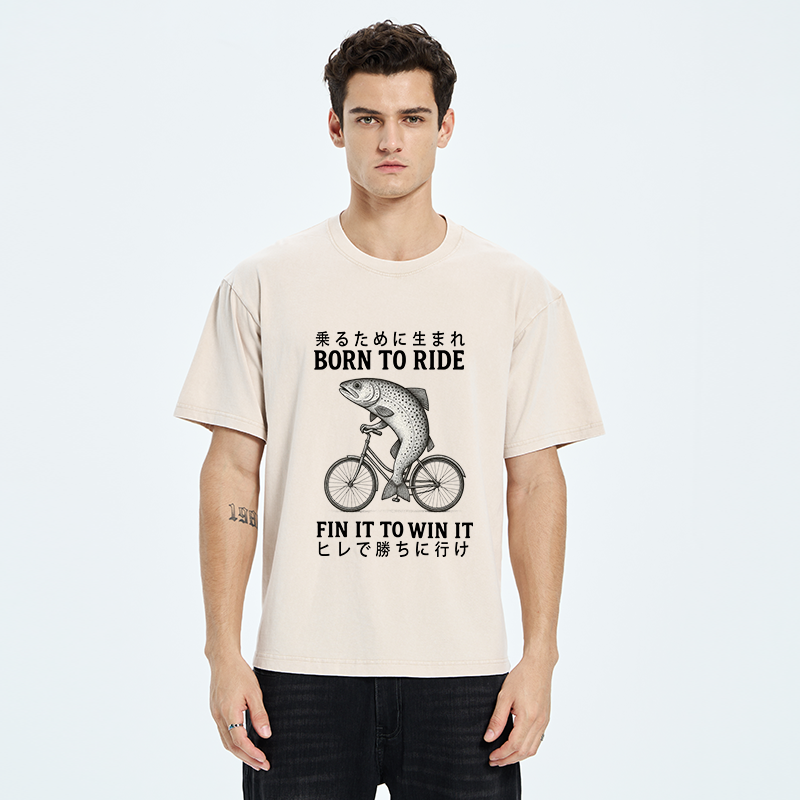 Tokyo-Tiger Born To Ride Funny Fish Washed T-Shirt