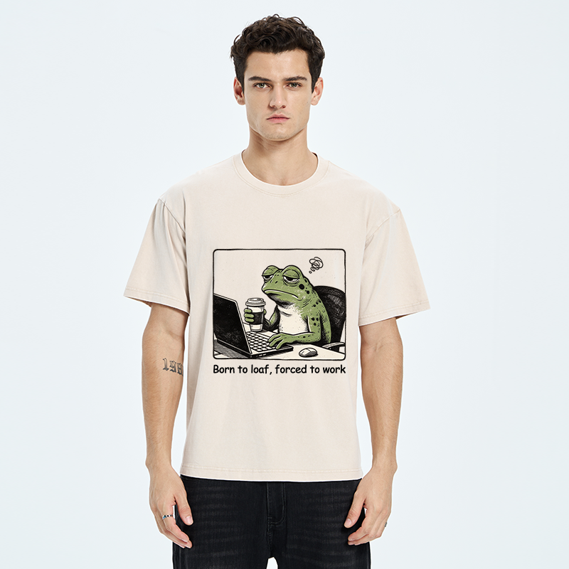 Tokyo-Tiger Working Frog Coffee Meme Washed T-Shirt