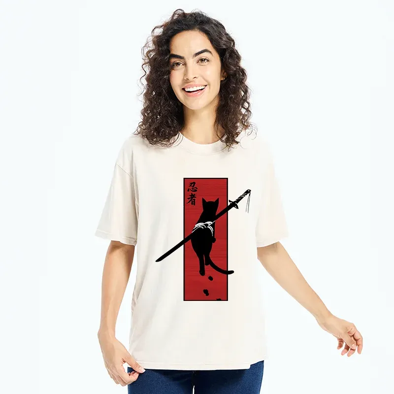 Tokyo-Tiger Lonely Cat Ninja Washed T-Shirt