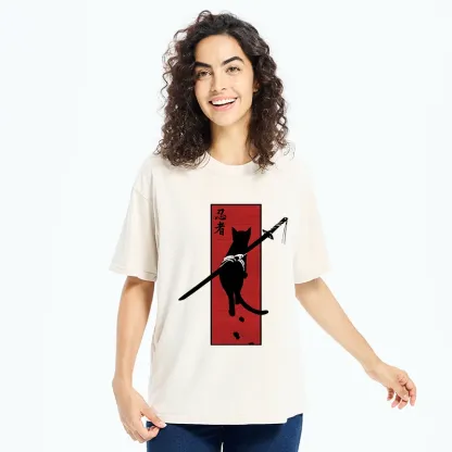 Tokyo-Tiger Lonely Cat Ninja Washed T-Shirt