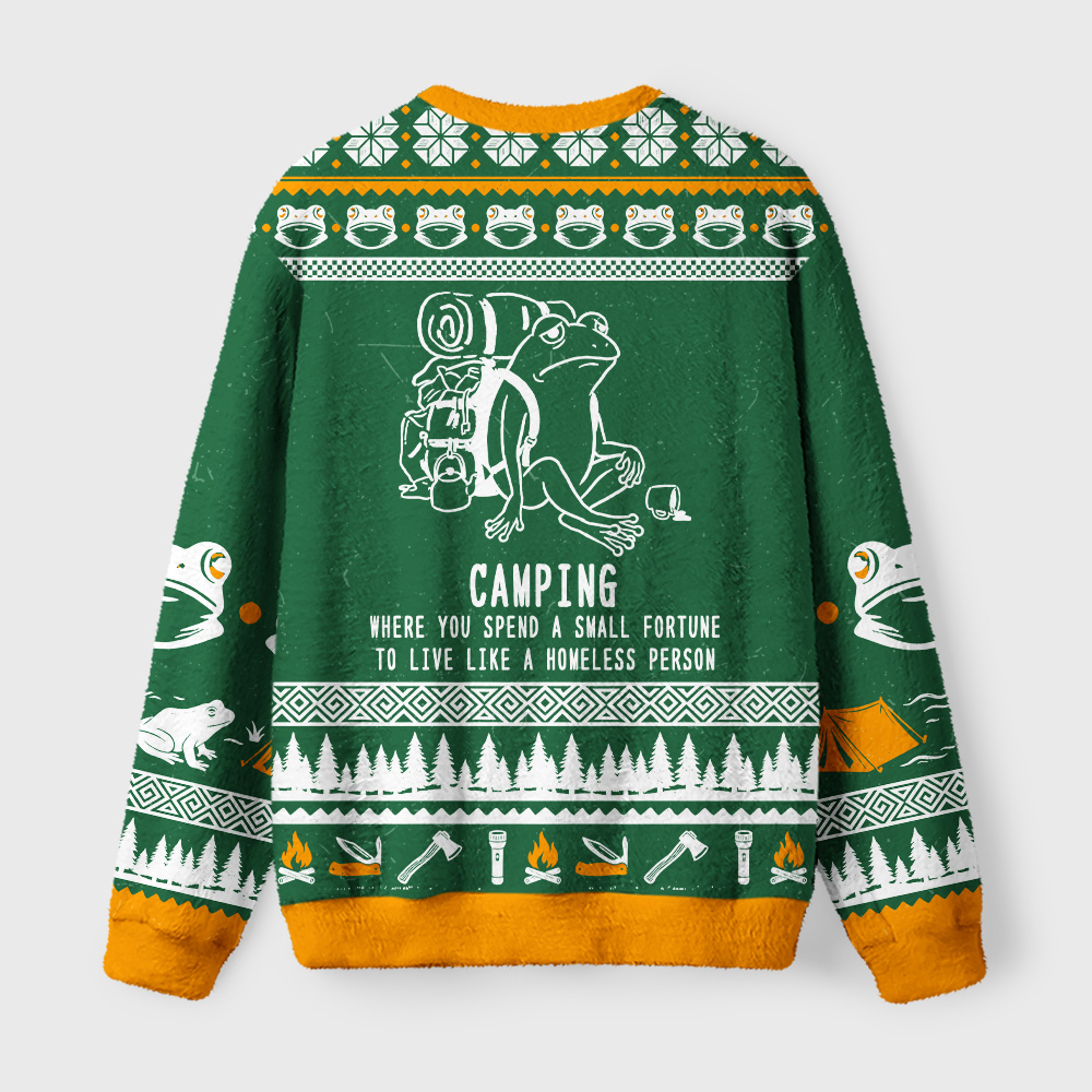Tokyo-Tiger Funny Camping Frog Fuzzy Christmas Ugly Sweatshirt