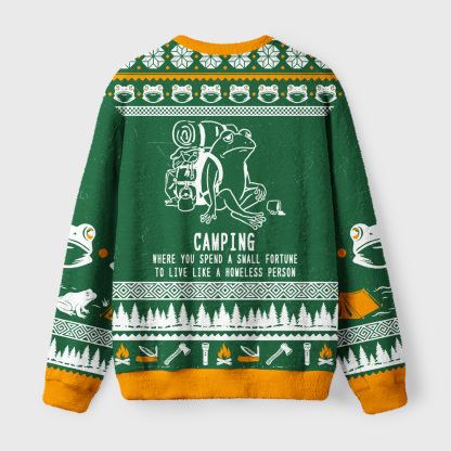 Tokyo-Tiger Funny Camping Frog Fuzzy Christmas Ugly Sweatshirt