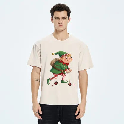 Tokyo-Tiger Christmas Elf Scooter Ride Washed T-Shirt