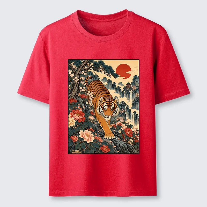 Tokyo-Tiger Vintage Ukiyo Wild Tiger Floral Graphic Classic T-Shirt