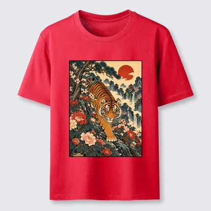 Tokyo-Tiger Vintage Ukiyo Wild Tiger Floral Graphic Classic T-Shirt