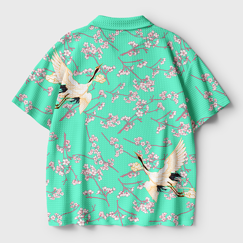 Tokyo-Tiger Cranes And Sakura Crochet Polo Shirt