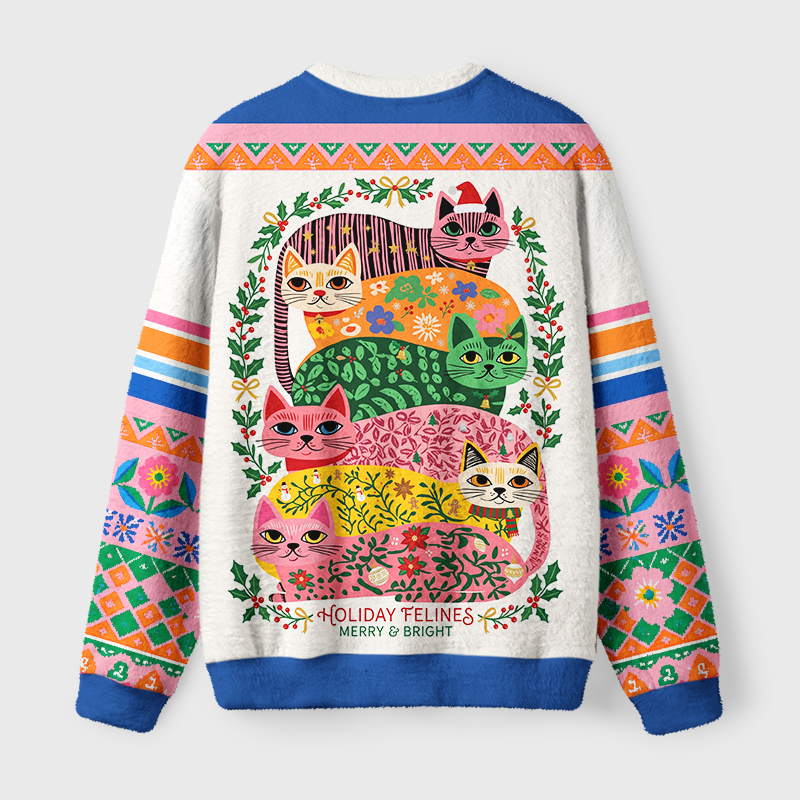 Tokyo-Tiger Funny Cat：The Cat Stack Fuzzy Christmas Fuzzy Christmas Ugly Sweatshirt