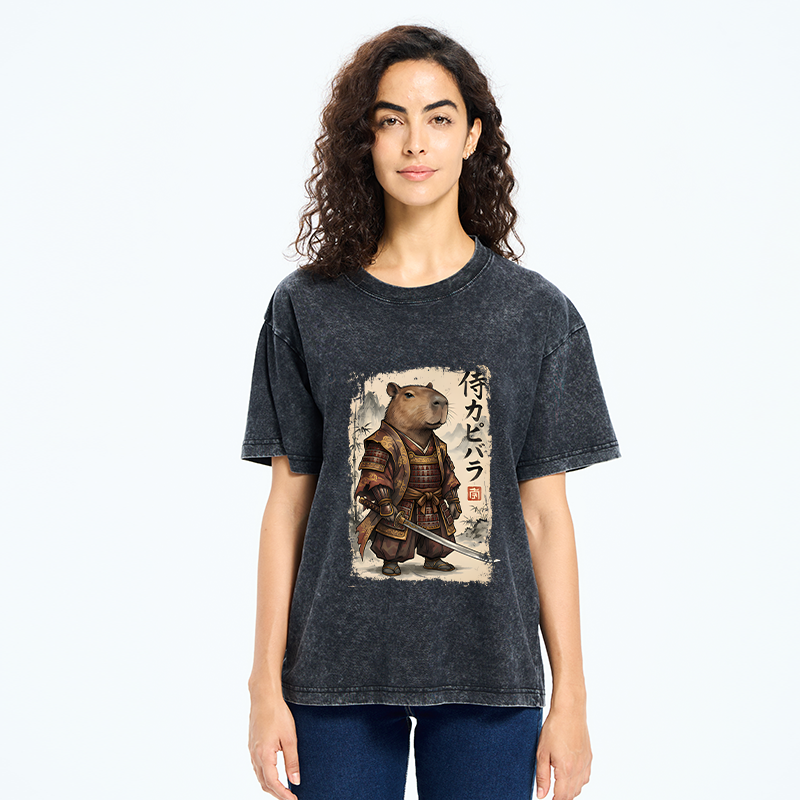 Tokyo-Tiger Samurai Capybara Washed T-Shirt