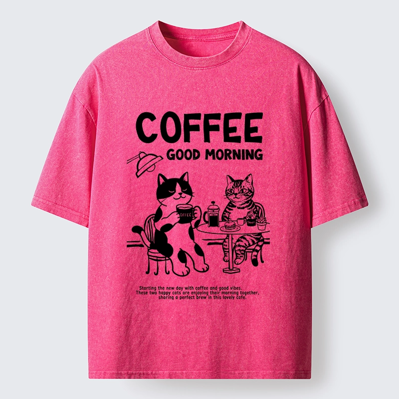 Tokyo‑Tiger Funny Coffee Cats Washed T‑Shirt