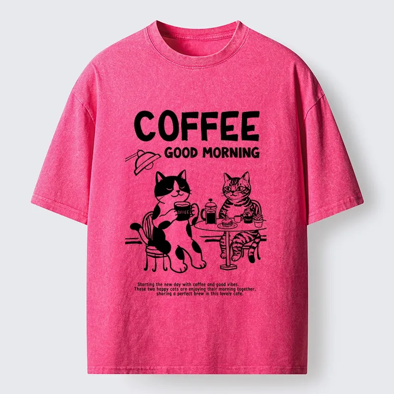 Tokyo‑Tiger Funny Coffee Cats Washed T‑Shirt