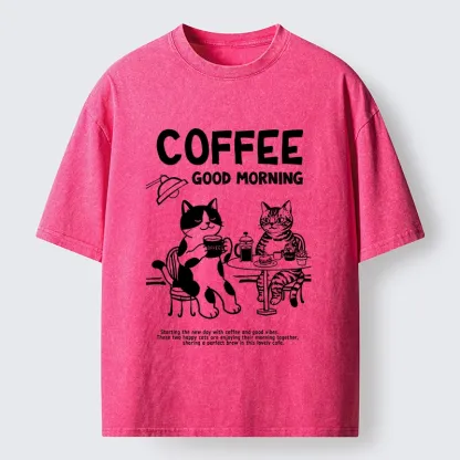 Tokyo‑Tiger Funny Coffee Cats Washed T‑Shirt