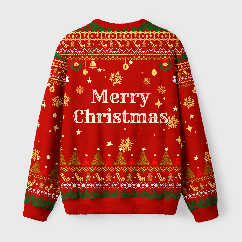 Tokyo-Tiger Whimsical Santa Cat Drinking Wine Fuzzy Christmas Ugly Sweatshirt