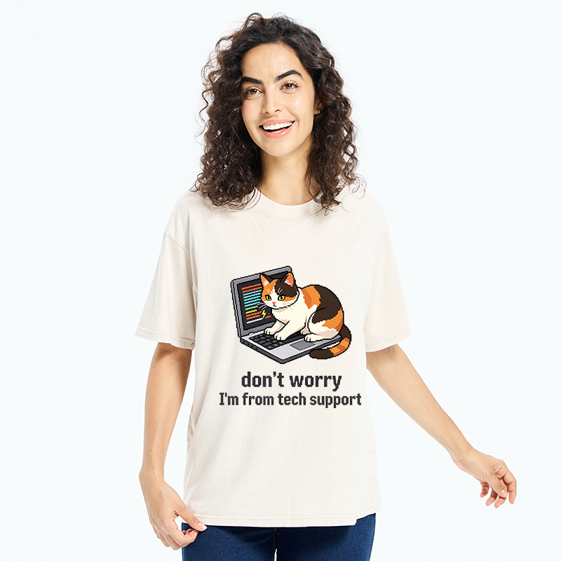 Tokyo‑Tiger Funny Tech Cat Meme Washed T‑Shirt