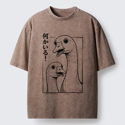 Tokyo-Tiger Cute Surprised Goose Washed T-Shirt