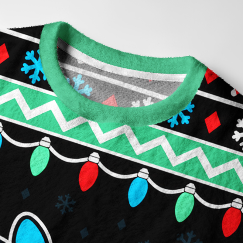 Tokyo-Tiger Wrapped LED Strip Fuzzy Christmas Ugly Sweatshirt