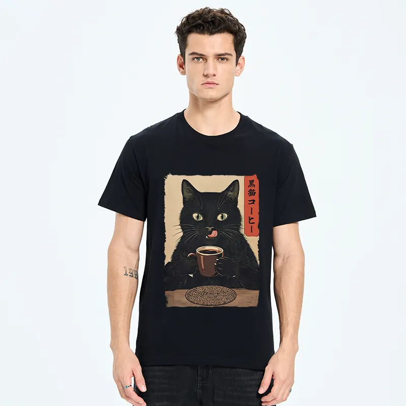 Tokyo-Tiger Vintage Black Cat Coffee Art Classic T-Shirt