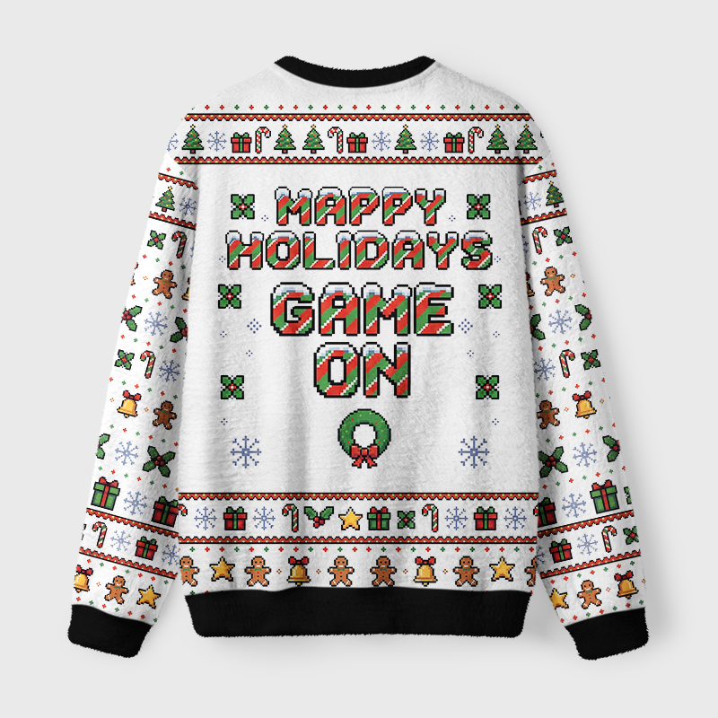 Tokyo-Tiger Funny Players Pixel Reindeer Fuzzy Christmas Ugly Sweatshirt