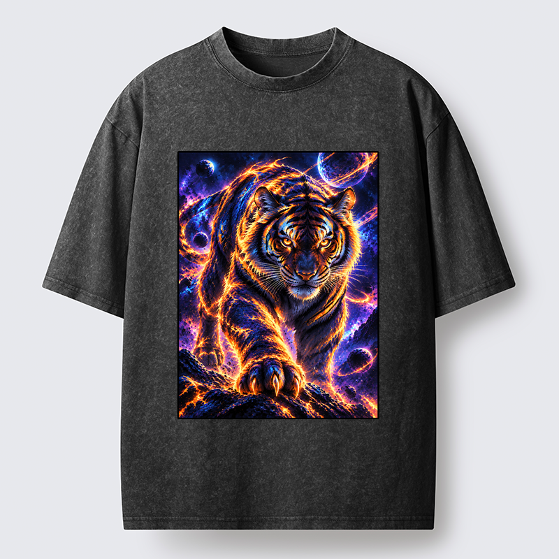 Tokyo-Tiger Cosmic Galaxy Cool Tiger Washed T-Shirt