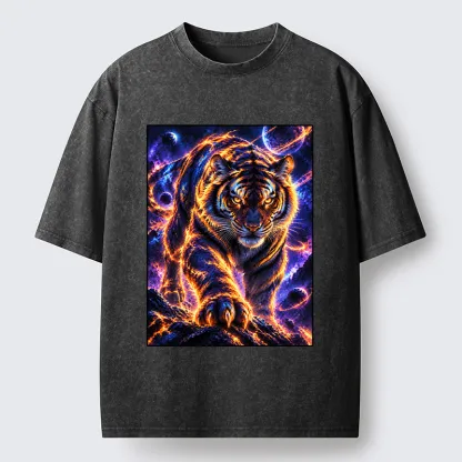 Tokyo-Tiger Cosmic Galaxy Cool Tiger Washed T-Shirt