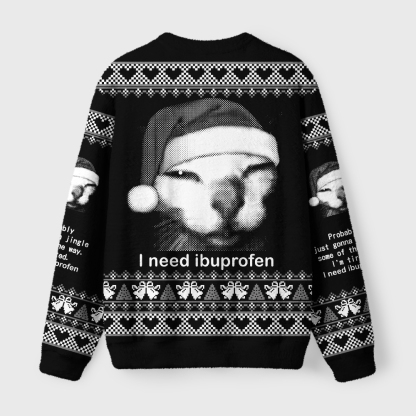 Tokyo-Tiger Blurry Cat Need Ibuprofen Fuzzy Christmas Ugly Sweatshirt