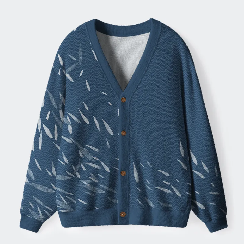 Tokyo-Tiger Falling Leaves And Ripples Ugly Cardigan Sweater