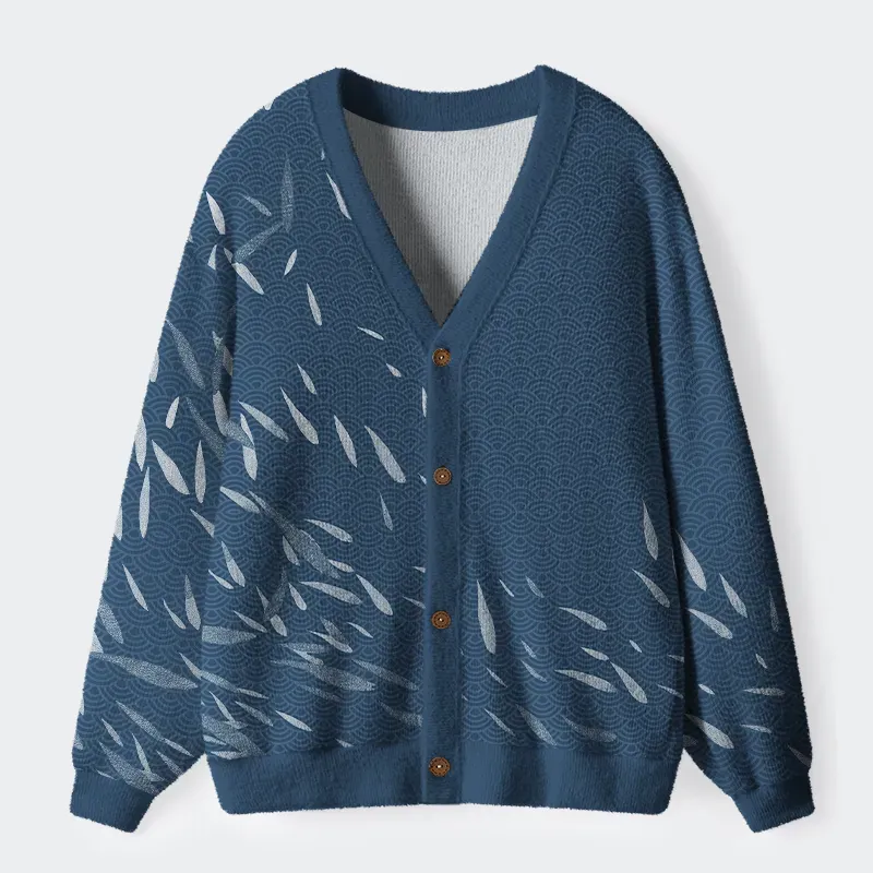Tokyo-Tiger Falling Leaves And Ripples Ugly Cardigan Sweater