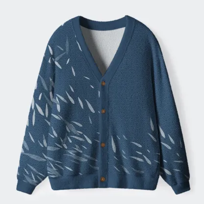 Tokyo-Tiger Falling Leaves And Ripples Ugly Cardigan Sweater